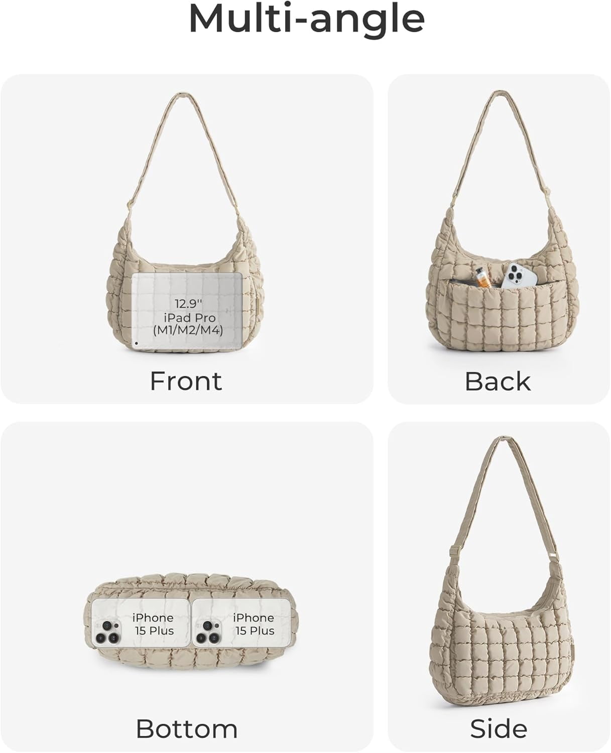 Kwuty Quilted Puffy Crossbody Bag for Women, Medium Cute Hobo Shoulder Purse Soft Fluffy Handbag for Daily Use
