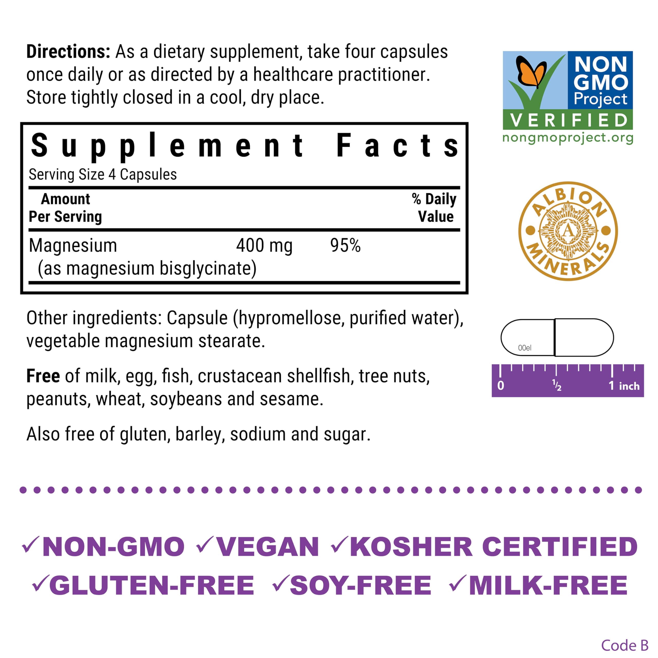 Bluebonnet Magnesium Glycinate 400mg Energy Production & Enzyme Function*, 120 Veggie Caps