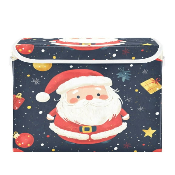 Storage Box With Lid 16.5x12.6x11.8In Foldable Stacked Household Storage Box Cartoon Red Santa