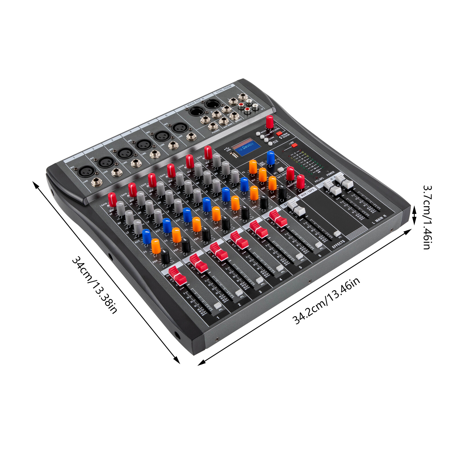 6 Channel Mixing Console Audio Mixer Bluetooth USB Audio Interface 48V Phantom Power Mixer Use for Stereo DJ Studio PC Recording Singing Webcast Party