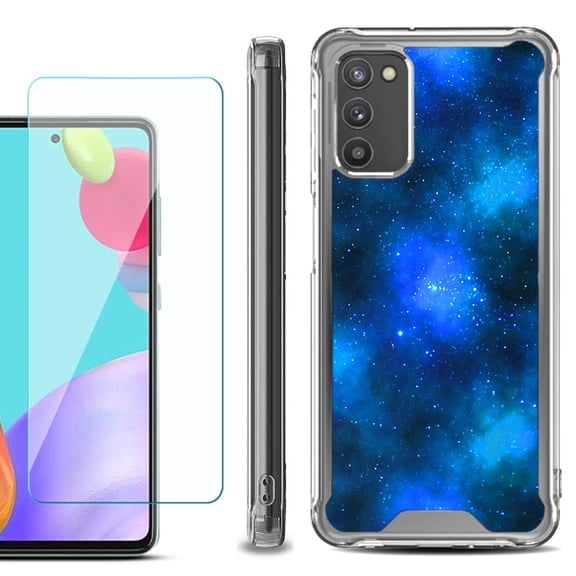 Shockproof Bumper Phone Case for Samsung Galaxy A03s, with Tempered Glass Screen Protector, by OneToughShield ® - Cosmos/Stars