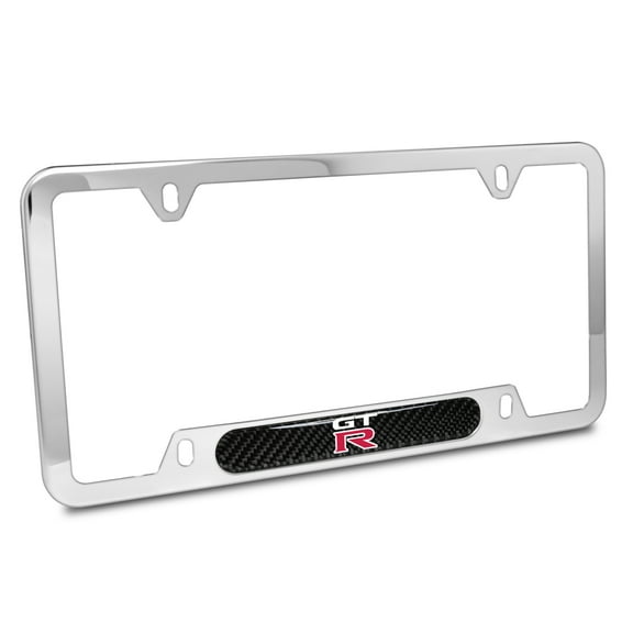 Nissan GT-R Carbon Fiber insert Chrome Stainless Steel License Plate Frame