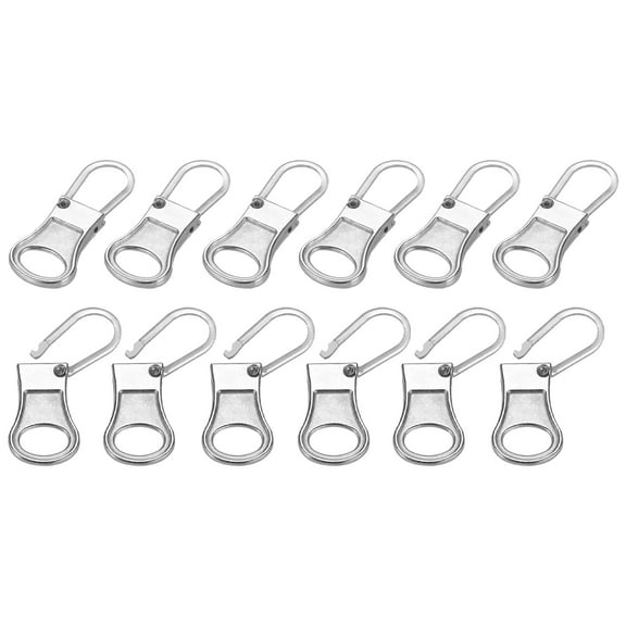 Uxcell Zipper Pull Replacement, 12 Pcs Detachable Metal Zipper Tab Repair Kit Puller Slider for Luggage, Silver Tone