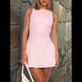 thumbnail image 4 of Vestido Corto Ajustado con Cuello para Mujer, Sin Mangas, con Volantes Fruncidos en el Bajo, para Fiesta o Club. Rosa XL, 4 of 7