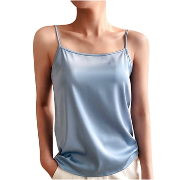 Women Silk Satin Tank Tops Dressy Scoop Neck Camisole Sleeveless Blouses Shirts Casual Summer Tank for Work Business
