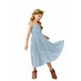 thumbnail image 4 of Arshiner Girls Summer Dress Boho Spaghetti Strap Square Neck Solid A Line Beach Long Dress with Pockets Light Blue 9-10 Years, 4 of 7