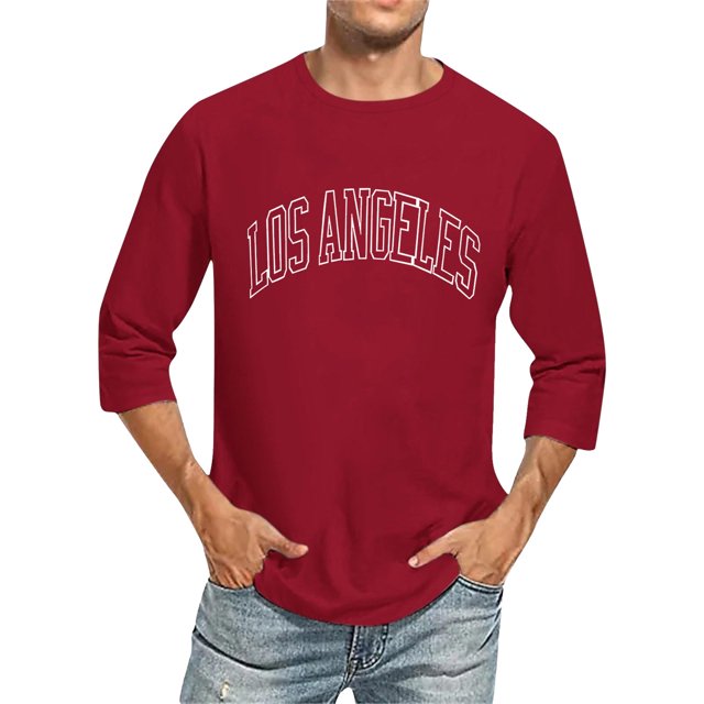 Men's T Shirts Male 3/4 Sleeve Comfortable Crewneck Graduated Color Fit Tee Mens Shirts Brick Red S