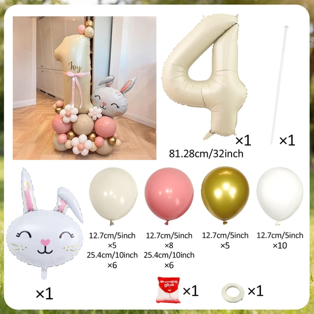 Rabbit Balloon Set Milk White Number 0-9 Balloon for Birthday Party Shower Anniversary Decoration Balloon Jungle Rabbit Balloon
