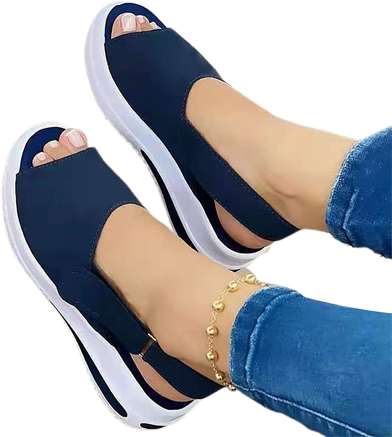 Fashion Women Thick Bottom Leather Casual Sandals Swing Peep-Toe Slingback Shoes
