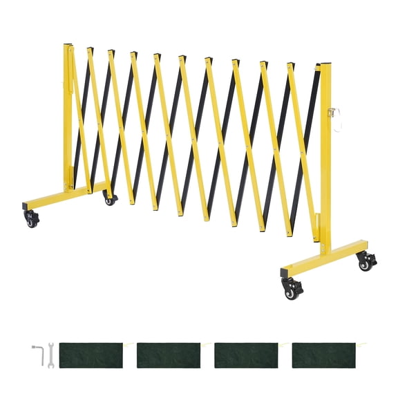 KFFKFF Industrial Expandable Barricade, 13FT Adjustable Safety Barrier, Mobile Folding Gate with Locking Wheels, Portable Security Fence for Driveways, Warehouses, and Elevators