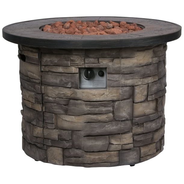 Round Outdoor Fire Pit Table Stone, Natural Gas Fire Pit Table Round