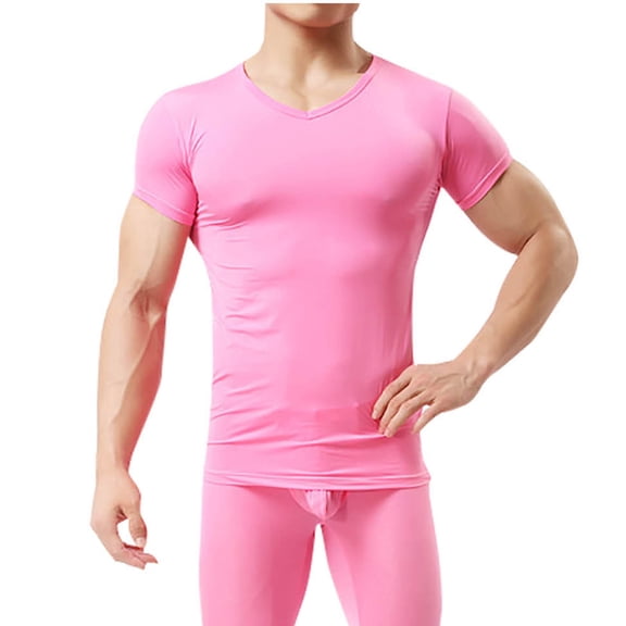 uublik Men Thermal Underwear Sets Fleece Base Layer Set Winter Base Layer Cold Weather Top Bottom, Hot Pink