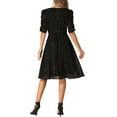 thumbnail image 3 of INSPIRE CHIC Women's Dress Chiffon Metallic Stars Ruched Sleeve V Neck A-line Dress XS Black, 3 of 6