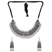 Oxidised Antique Silver Meena Work Handcrafted Jewellery Set