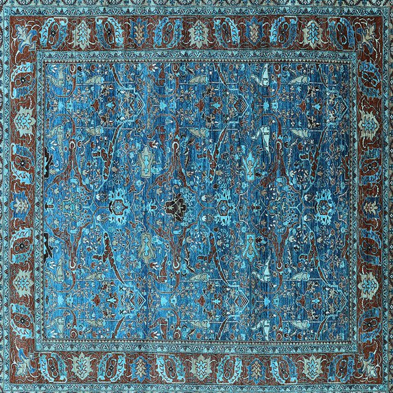 Ahgly Company Indoor Square Oriental Light Blue Traditional Area Rugs, 7' Square