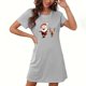thumbnail image 1 of Camisón corto de talla grande para mujer, camisón de manga corta con estampado de pecho a la moda, camisón para mujer, 1 of 2