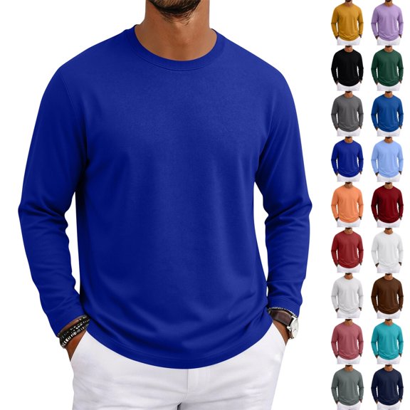UDAUDU Men's Long Sleeve Tee Shirts Crew Neck T Shirt Solid Color Casual Basic Lightweight Breathable Tees Soft T-Shirts S