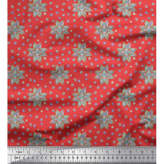 Soimoi Orange Cotton Cambric Fabric Artistic Floral Print Sewing Fabric Yard 42 Inch Wide