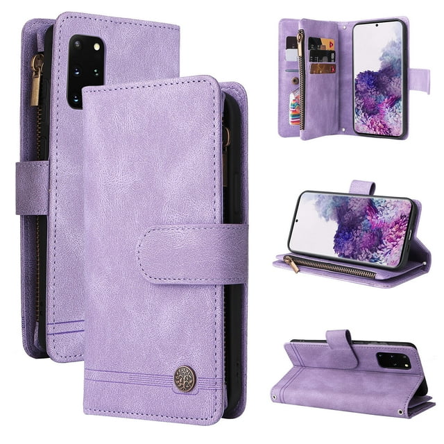 Case for Samsung Galaxy S20 Plus 5G Cover Zipper Pocket Wallet Case Magnetic Protective - Purple