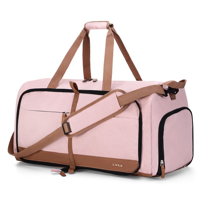 Bolsa de viaje Lekesky plegable de 80 litros con compartimento para zapatos, color rosa