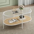 thumbnail image 1 of EDTara Oval Coffee Table With 2 Tiers, Tempered Glass Surface, Rattan Storage, and Durable Metal Frame for Apartment, 1 of 8
