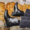 thumbnail image 5 of Men's Harness Ankle Boots, Block Heel Work Boots Square Toe Side Zipper Block Heel Casual Short Boots, 5 of 5