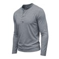 thumbnail image 3 of CCRFTGI Henley Tops Lightweight Breathable 4 Button Front Fashion Daily Athletic Long Sleeve Tees Shirts Light Gray M, 3 of 4