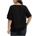 thumbnail image 3 of yillto Women Plus Size Blouse Ruffle Short Sleeve Dressy Fashion Tunic Tops Crewneck Loose Business Shirts, 3 of 7