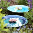thumbnail image 2 of Topadorn Vintage Birdbath Ceramic Bowl Decor,Drinker Plate for Outdoor Garden Yard,Blue with Yellow Flower, 2 of 6