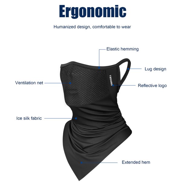 Polaina De Cuello Bicicleta Likrtyny refrescante para el cuello con bucles para las orejas Protección solar Mascarilla Bufanda Negro