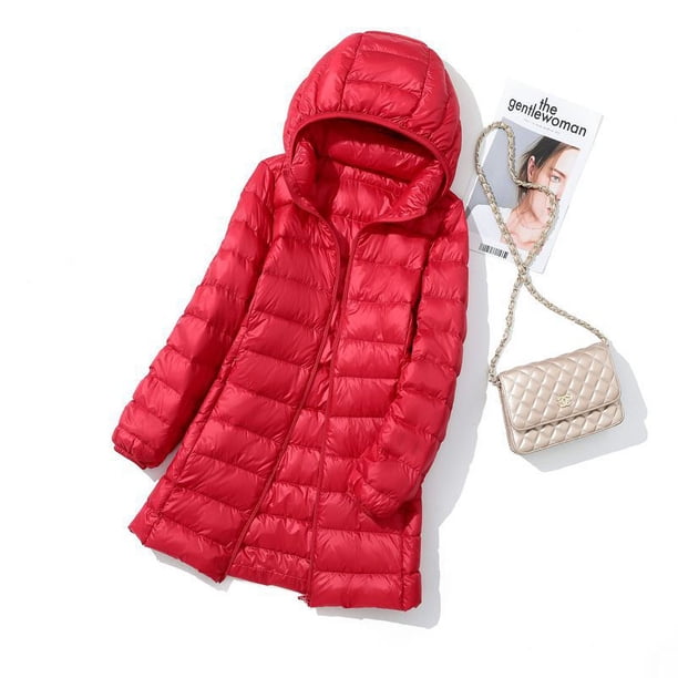Chaqueta ligera con capucha de longitud media para mujer, con capucha, para otoño e invierno, desmontable, con capucha