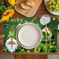 thumbnail image 4 of St. Patrick's Day Placemats Set of 8, Green Gnomes Shamrock Gold Coin Wood Grain Placemats for Dining Table, Place Mats for Kitchen Tabletop, Waterproof Wipeable Dining Table Mats Set, 4 of 9