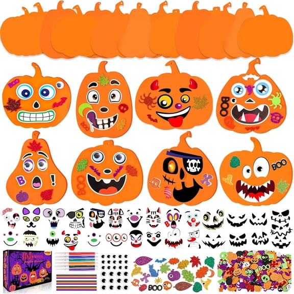 Miguan 430 Pcs Halloween Crafts Kit, Halloween Activitie Foam Pumpkin with Pumpkin Face Stickers DIY Art and Craft Set Holiday Decoration