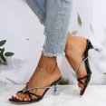 thumbnail image 4 of Dressy Strappy Kitten Heel Mules Wedding Evening Party Bridal Sandals Mid Heel Slip On Slide Sandal for Dating Party, 4 of 6