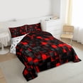 thumbnail image 3 of Castle Fairy Black Red Grid Twin Comforter Sets,Geometric Plaid Checkered Bedding Set, 3 of 8