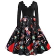thumbnail image 4 of Zpanxa Vintage Tea Dress, 1950's Christmas Print V Neck Long Sleeves Retro Swing Dress, Women's Cocktail Stretchy Party Dresses Evening Christmas Dress, 4 of 4