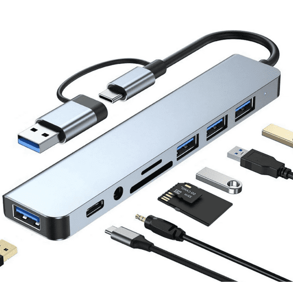 USB C Hub USB Hub, USB Splitter 8 in 1 USB Extender with SD/TF Card Reader, 3.5mm Aux Headphone Jack for MacBook Pro Air and More PC/Laptop/Tablet Devices