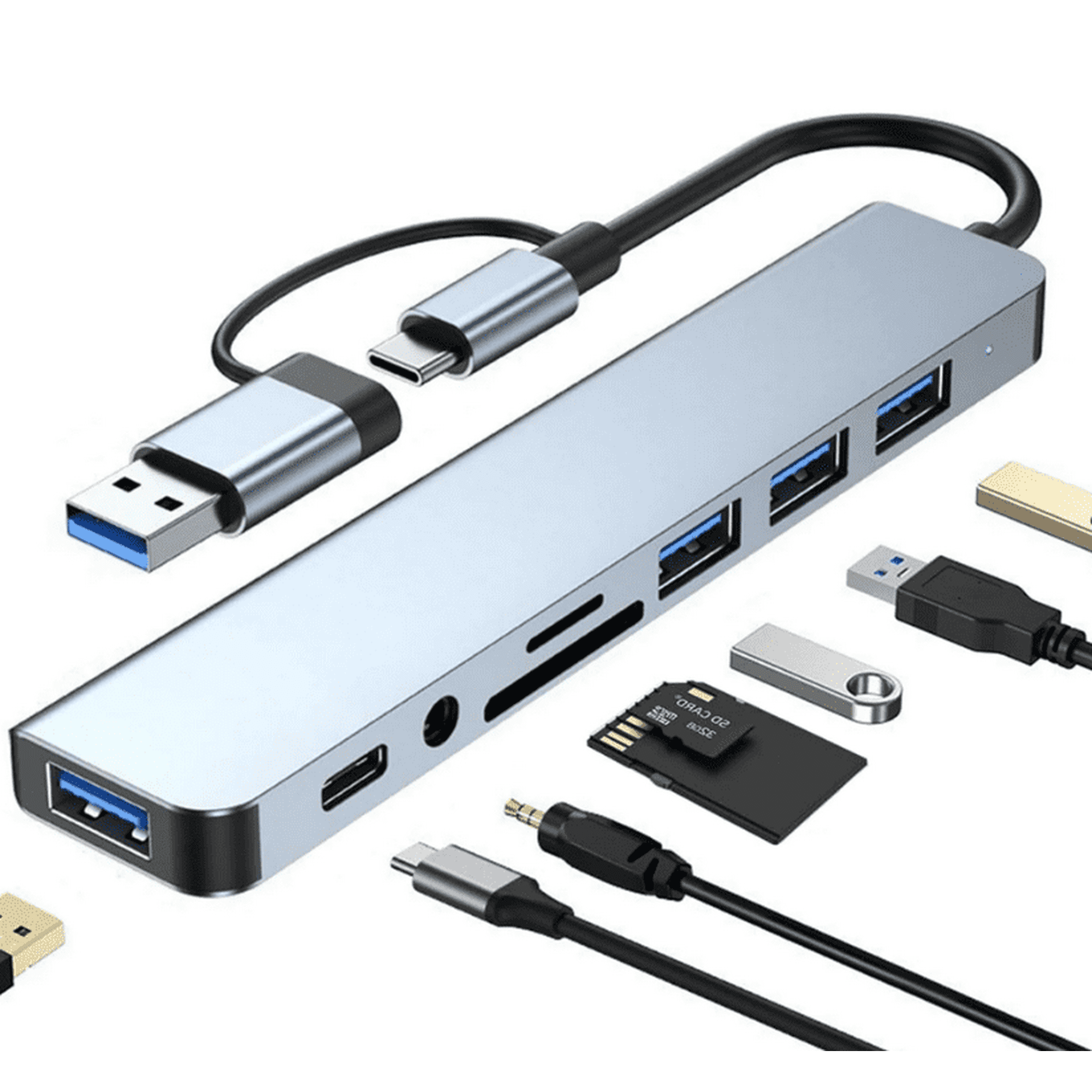 USB C Hub USB Hub, USB Splitter 8 in 1 USB Extender with SD/TF Card Reader, 3.5mm Aux Headphone Jack for MacBook Pro Air and More PC/Laptop/Tablet Devices