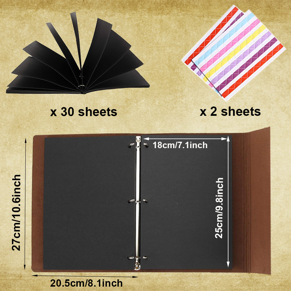 Botattraeck Photo Album Scrapbook 30 Sheets/60 Pages Premium Black Paper Memory Book Vintage DIY Leather Cover Photo Book for Kids Graduation Wedding Anniversary Birthday Gifts