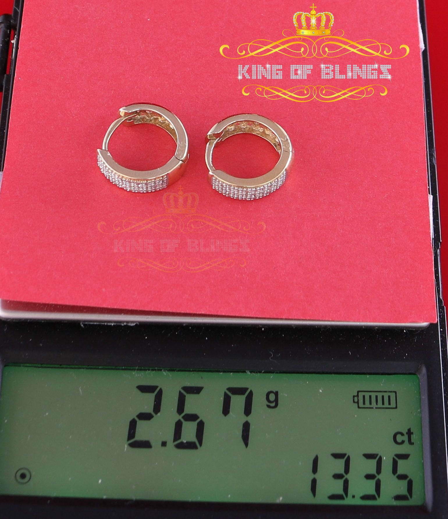 King of Bling's 0.15ct Diamond Sterling Silver Yellow H oop Stud Earrings For Men's / Women's