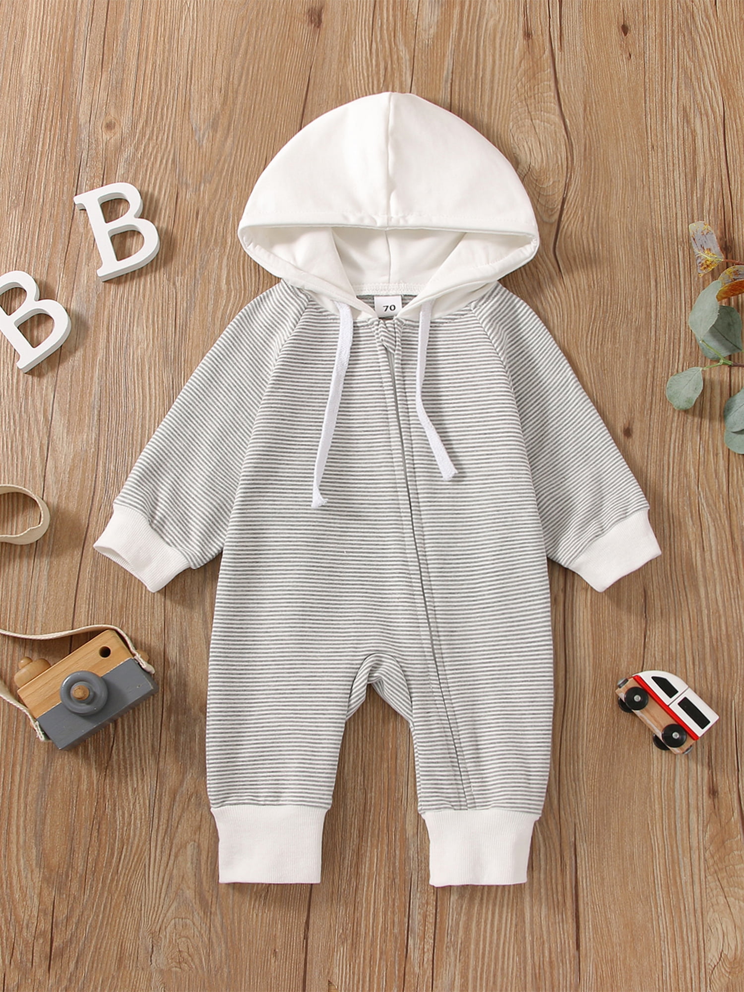 Baby Boy/Girl Colorblock Long-sleeve Hooded Zip Jumpsuit