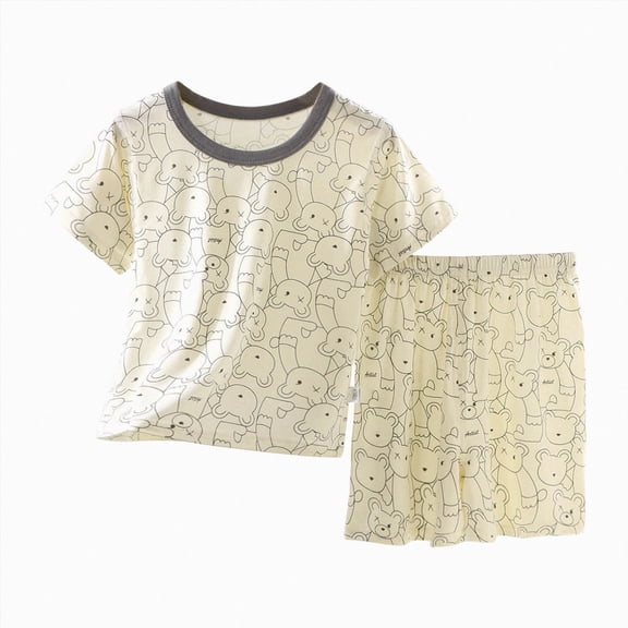 Xudanell Bamboo Viscose Toddler Animal Pajamas Girls Cool Short Summer 12M-8Y Snug fit Pjs Set 2pcs (3-4 Years,Beige)