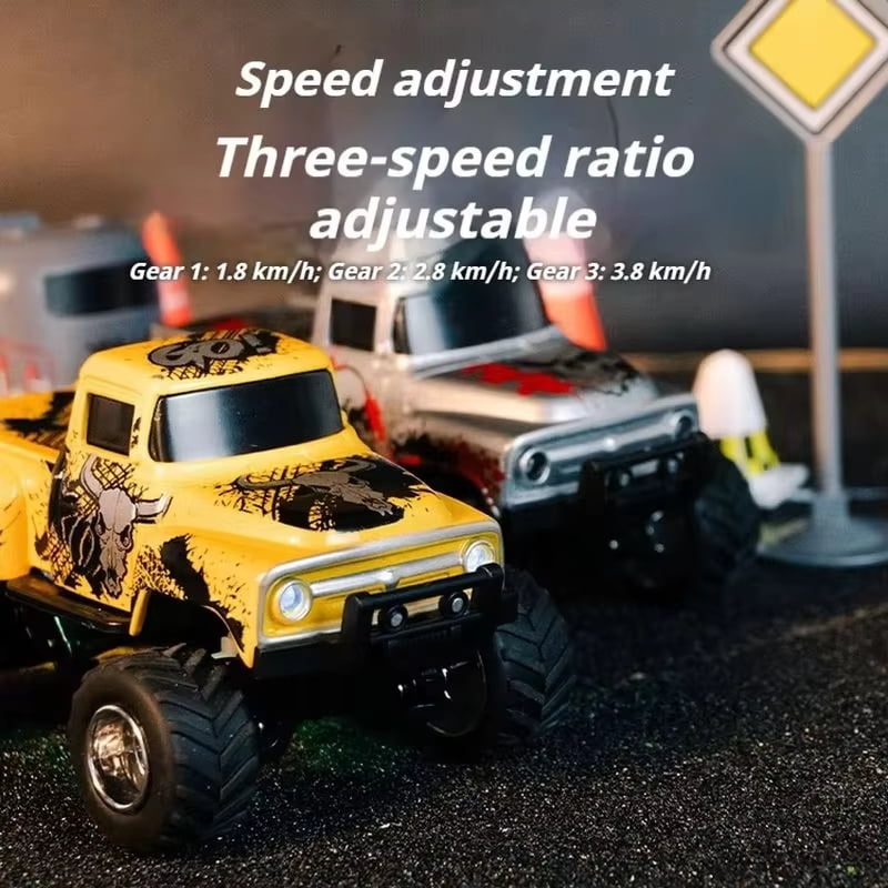 2.4G 1:64 Scale Mini Alloy Monster Truck with Mobile App Control, 3-Speed Off-Road RC Car with Shock Absorption & Trailer Hook, Desktop Remote Control Toy for Teens and Adults
