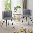 thumbnail image 7 of JYHOME Living Room Barrel Accent Chair  Modern Velvet Kitchen Dining Chair  Vanity Chair with Metal Leg  Scalloped   Cozy and Soft Padded  Armless Leisure  Chair for Bedroom  Grey, 7 of 7
