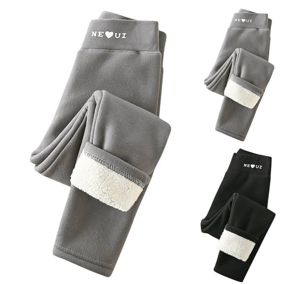 Brondbend Fleece Leggings for Kids Bottoms Pants Casual Elastic Waisted Print Pocket Thicked Trousers Slim Fit Fall Winter Comfortable Tights Versatile ,Black