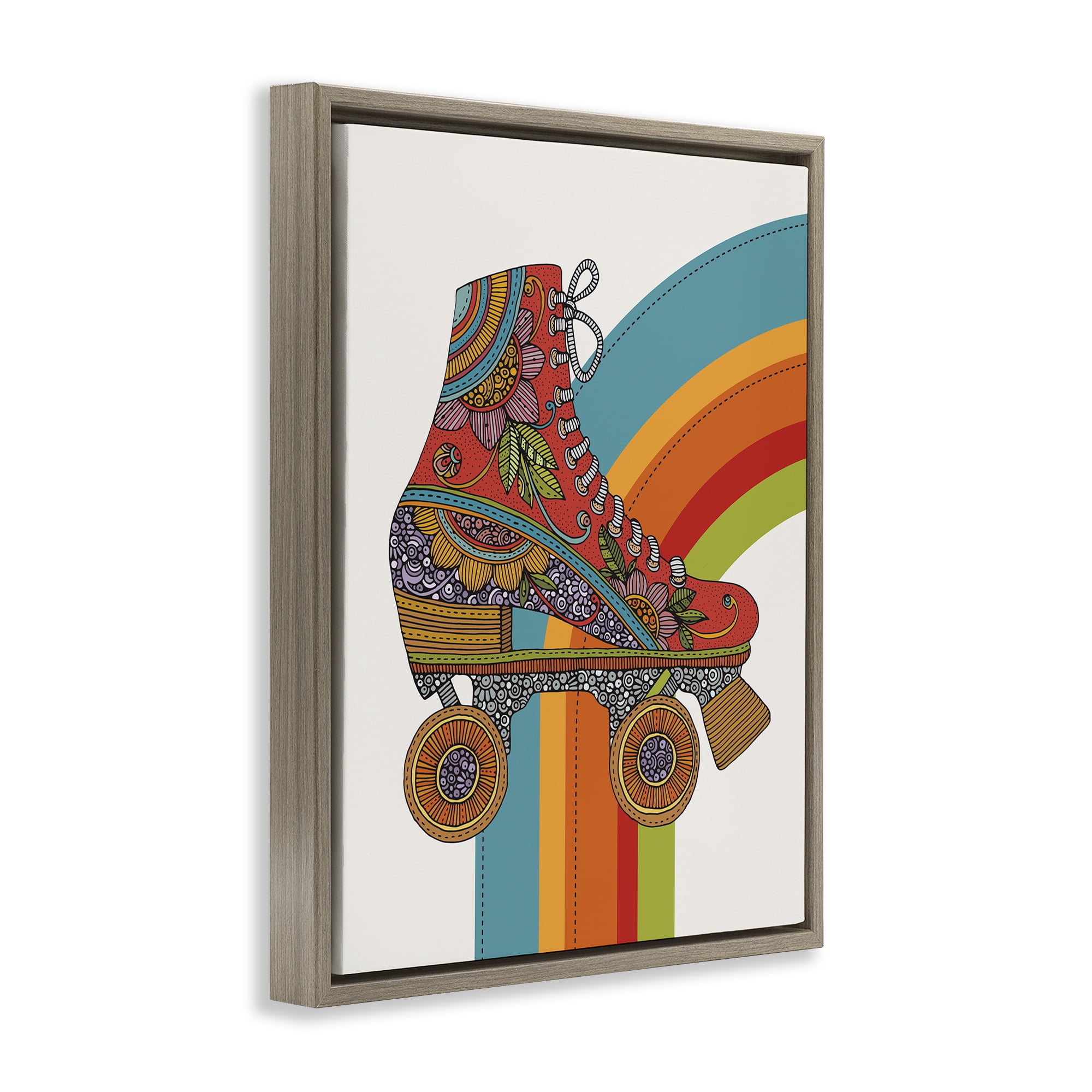 Stupell Industries Vintage Boho Roller Skate Entertainment Painting Brown Floater Framed Canvas Art Print Wall Art, 17 x 21