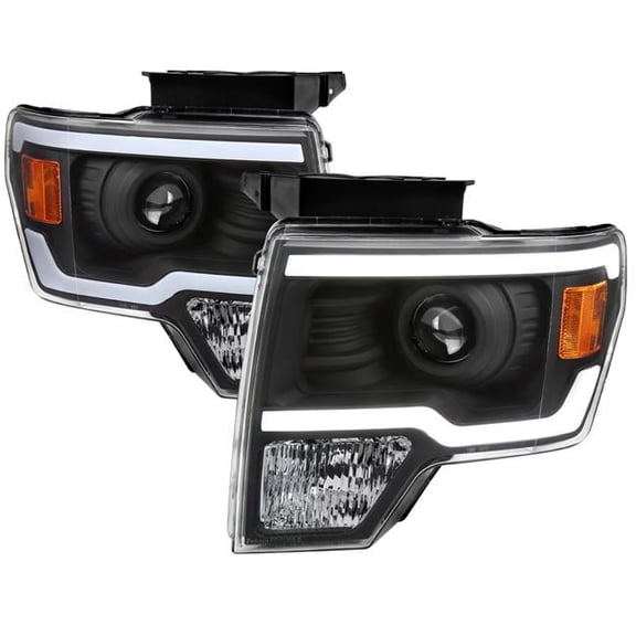 Projector Headlight with LED Bar Matte Black Housing Clear Lens & Amber Reflector for 2009-2014 Ford F150