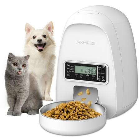 UPC: 0843775108577 | DOGNESS 2L Pet Feeder Automatic Cat Feeder | Timed Programmable Auto Pet Dog Food Dispenser Feeder for Kitten Puppy – Easy Portion Control Voice Recording Battery and Plug-in Power (White)