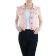 thumbnail image 1 of Veste Courte Sans Manches en Denim Délavé pour Femmes à Boutons, Rose, Petit, 1 of 5