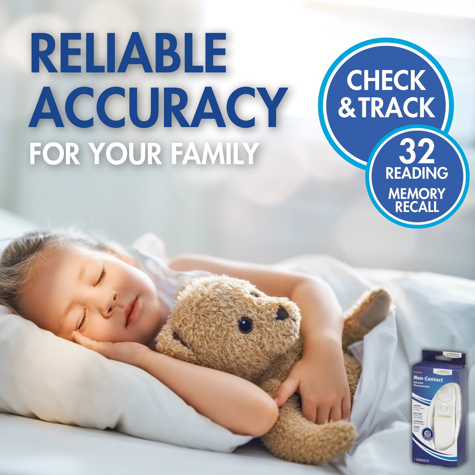 Veridian Infrared Non-Contact Forehead Thermometer, 1-Second Readout, Positioning Sensor